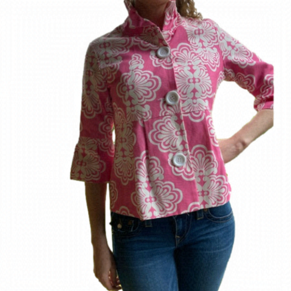 PATTY KIM PINK AND WHITE FLORAL JACKET/BLAZER - Size XS